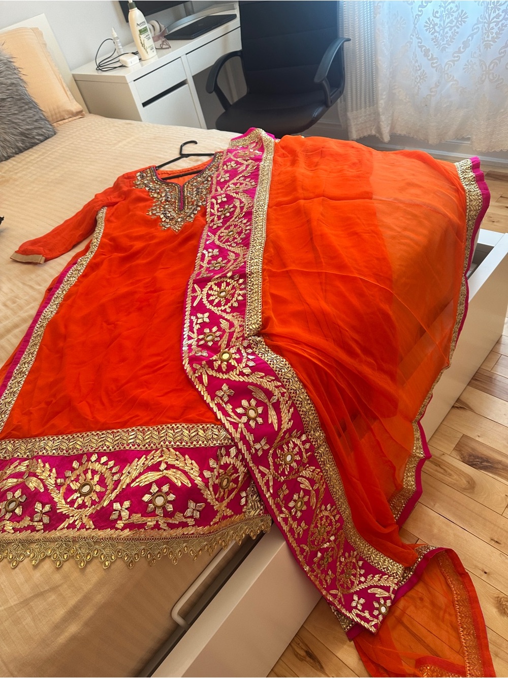Women’s Orange & Pink Embroidered Ethnic Suit
